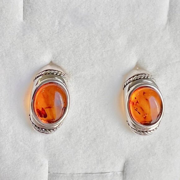 Vintage Sterling Silver Amber Earrings, Sterling Silver Earrings, Amber J - Picture 10 of 10